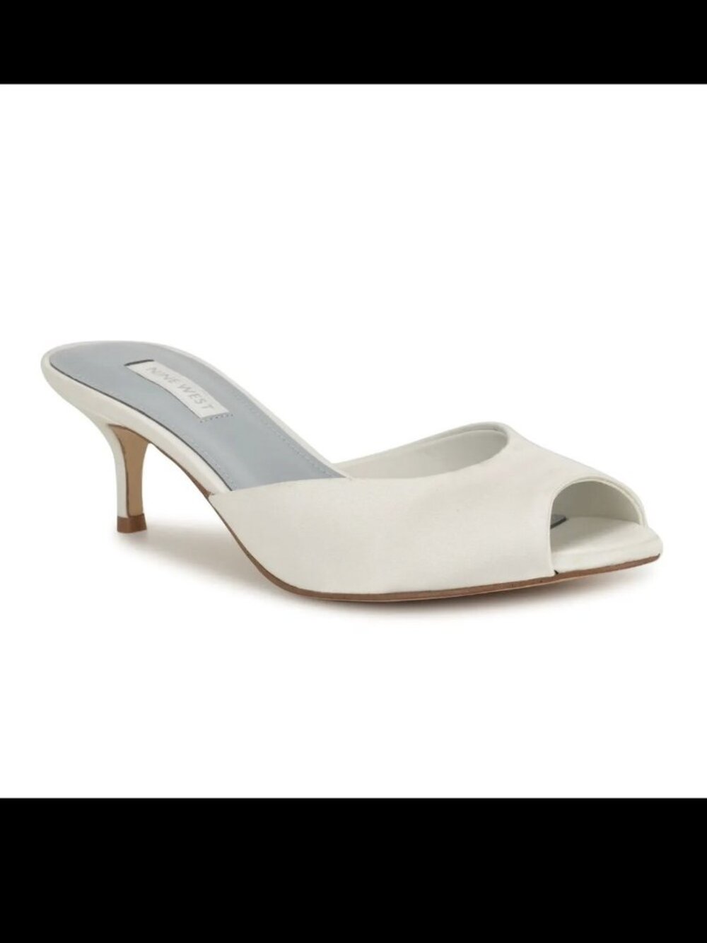 Nine West Women's White Silk Blend Open Toe Kitten Heel Mule Slip-On 7.5